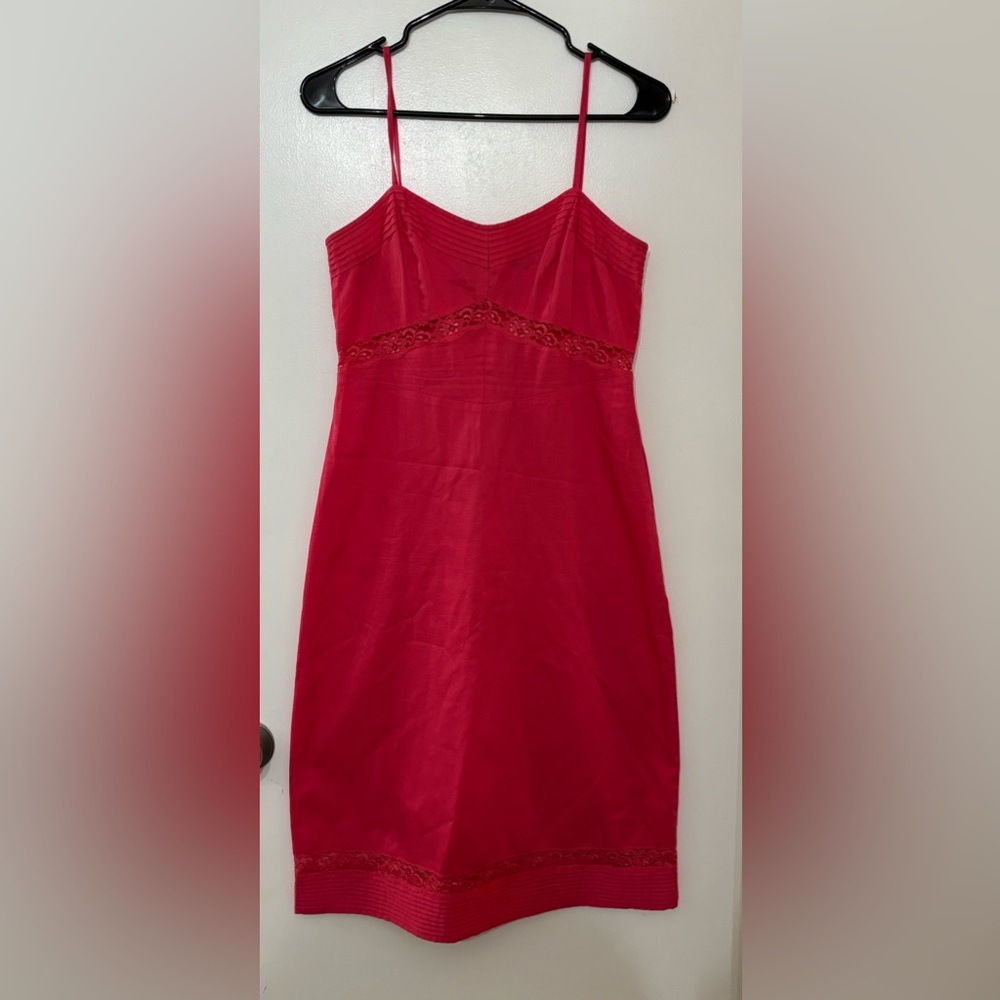 J. Crew Cotton Pink Spaghetti Strap V Neck Lace Trim Slip Dress Size 4 Casual